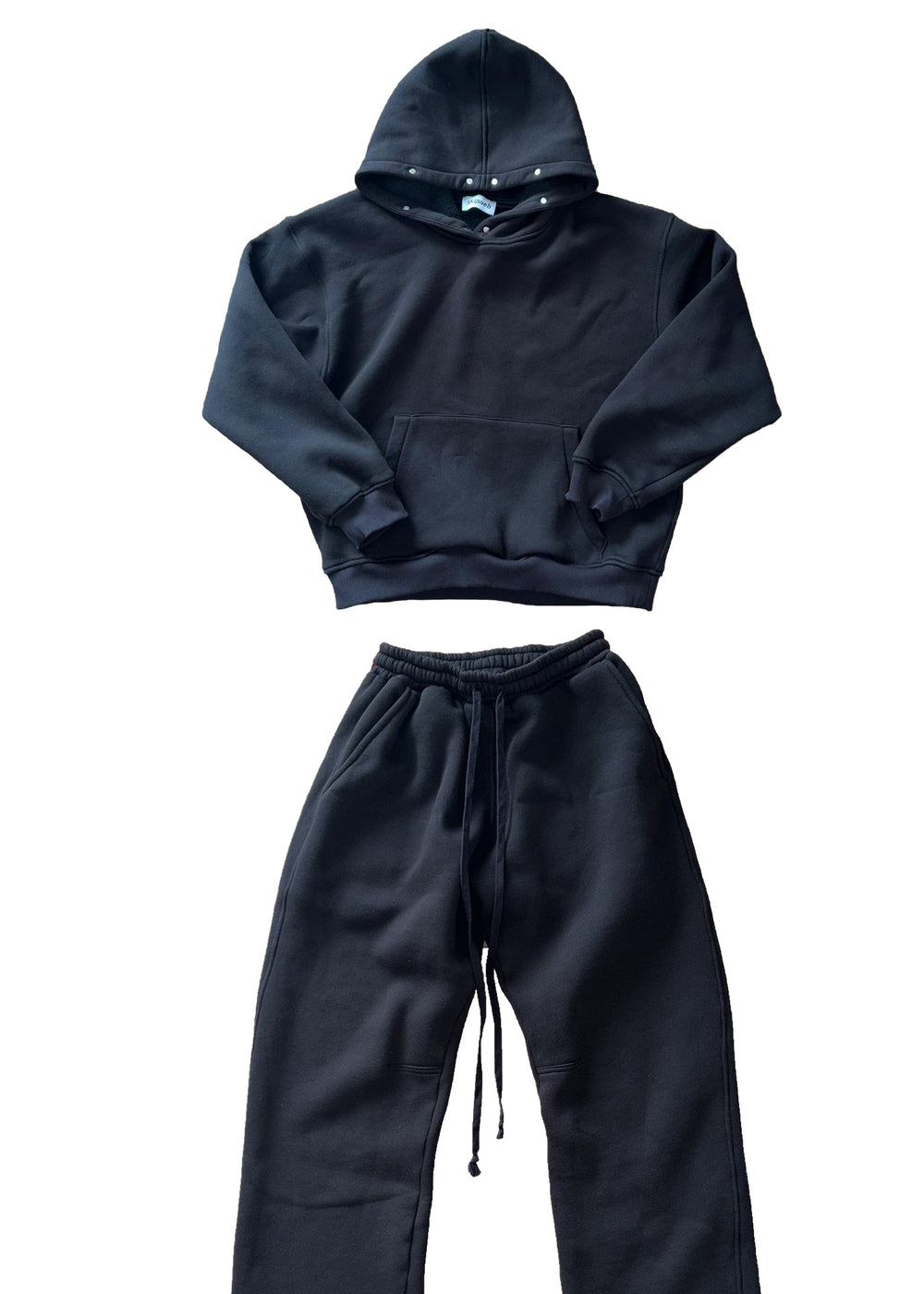 blackout set hoodie si joggers din bumbac heavyweight streetwear