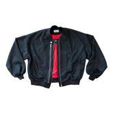geaca bomber neagra boxy din suede cu interior rosu red core jacket