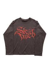 Red Glyph Grey Long Sleeve SKYWEB – long tee oversized unisex, 300gsm cotton, flat lay front view
