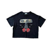 tricou negru boxy 300gsm cu print grafic dice tee conflict