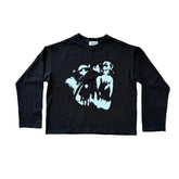 tricou negru maneci lungi boxy 300gsm cu print grafic hound long tee conflict