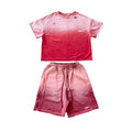 Pink t-shirt and shorts set on a white background