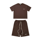 Brown t-shirt and shorts set on a white background
