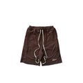 Brown shorts with white drawstring on a white background