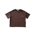 Brown t-shirt with a small logo on a white background