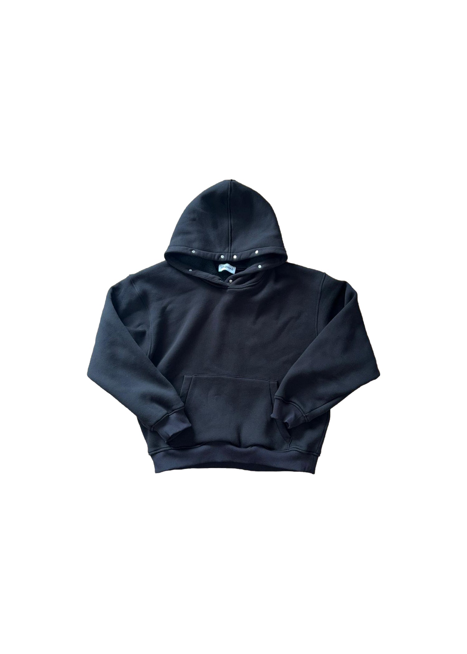 hoodie negru blackout din bumbac 380 gsm fit boxy vedere frontala