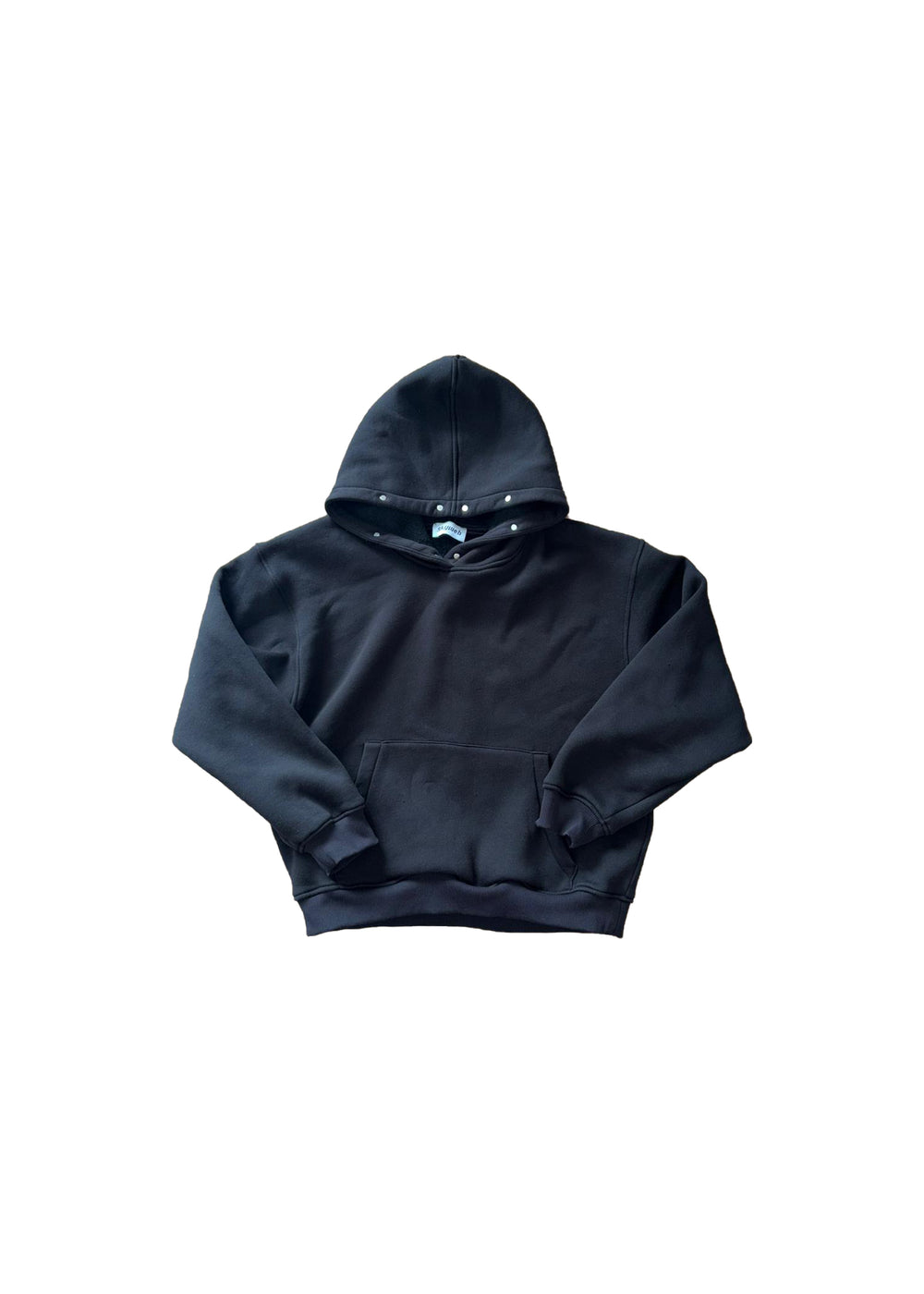 hoodie negru blackout din bumbac 380 gsm fit boxy vedere frontala