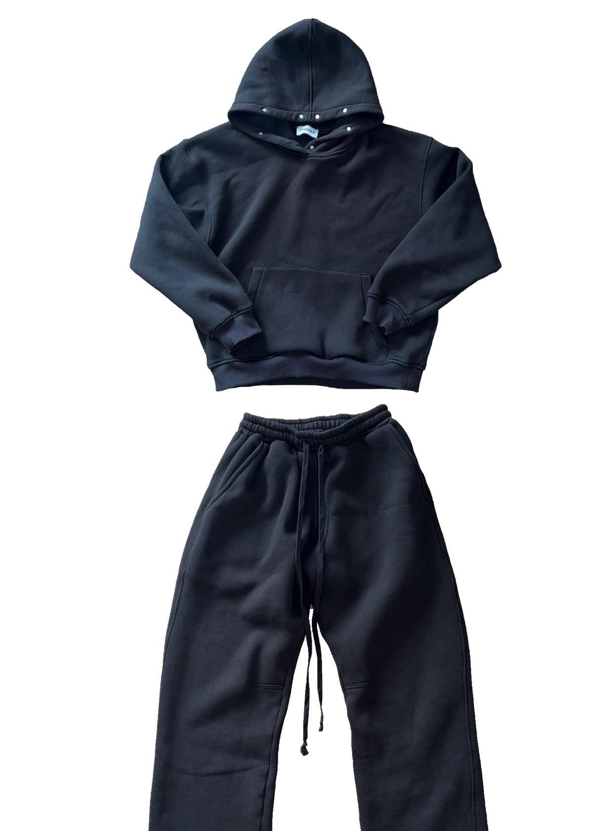 blackout set hoodie si joggers din bumbac heavyweight streetwear