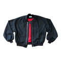 geaca bomber neagra boxy din suede cu interior rosu red core jacket
