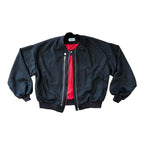 geaca bomber neagra boxy din suede cu interior rosu red core jacket
