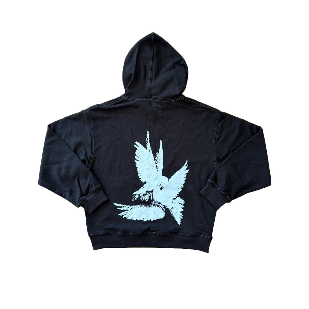 hanorac negru boxy cu print grafic mare pe spate collision hoodie
