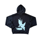 hanorac negru boxy cu print grafic mare pe spate collision hoodie
