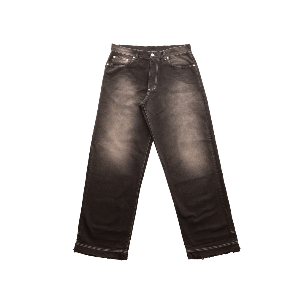 blugi negri wide fit denim 13 oz fata produs efect decolorat streetwear