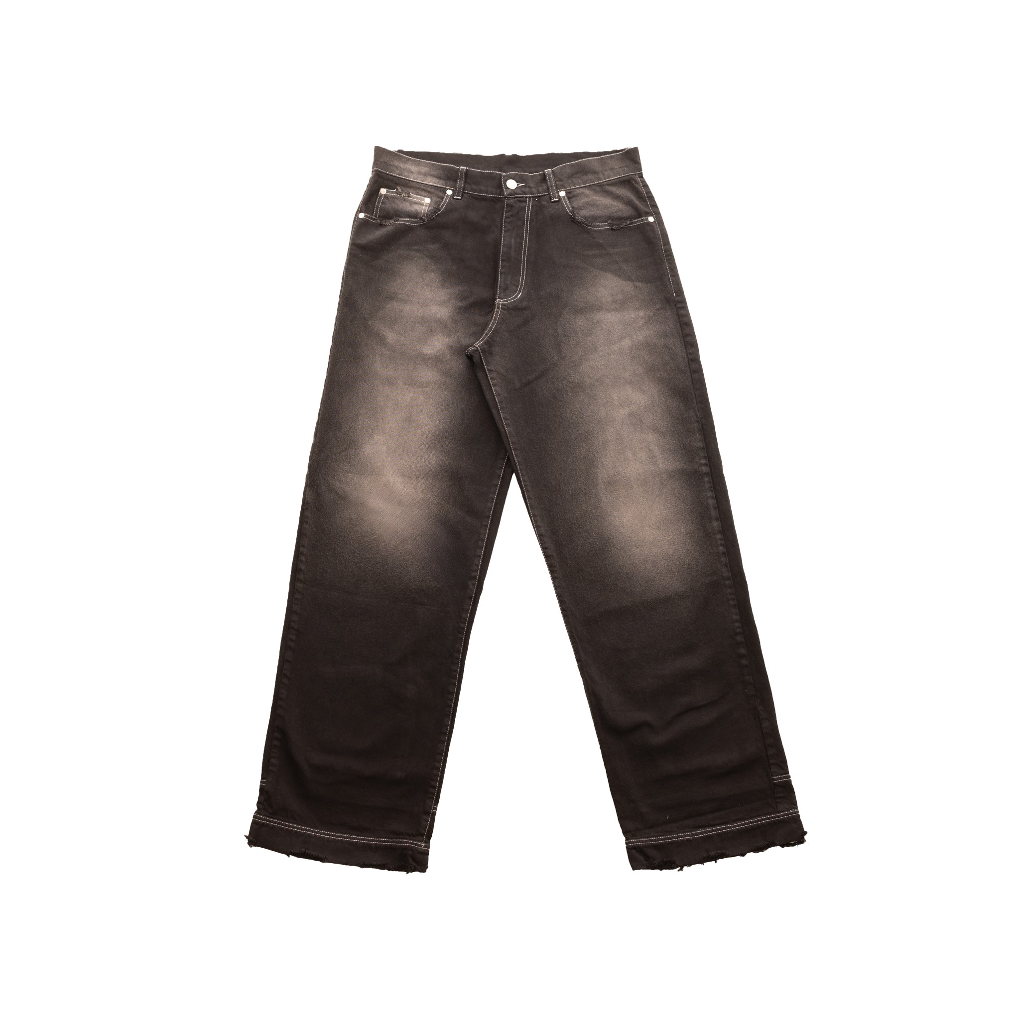 blugi negri wide fit denim 13 oz fata produs efect decolorat streetwear
