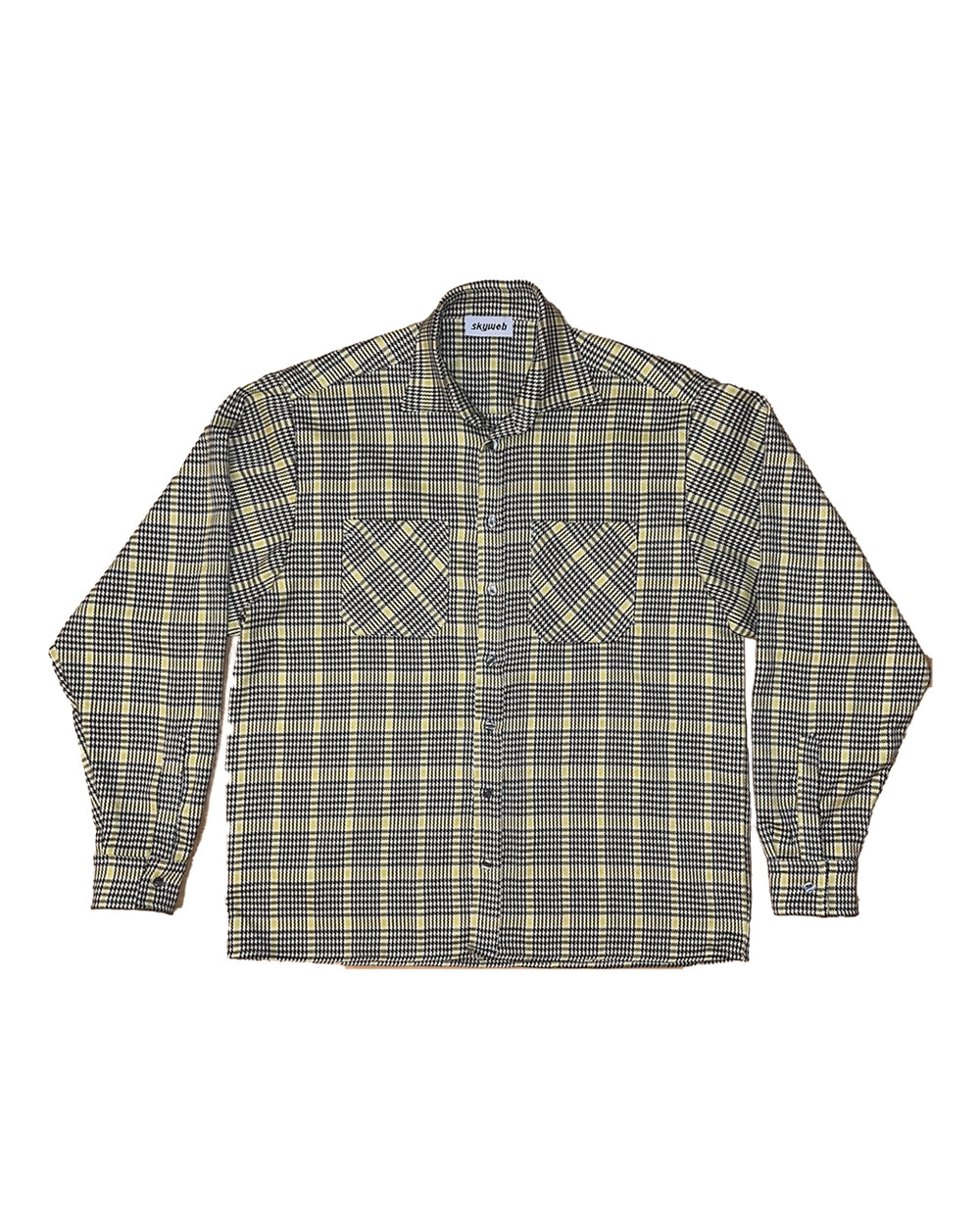 Gridline Yellow Shirt oversized în carouri galben-negru, vedere frontală flat, ONE SIZE, estetică industrială Skyweb