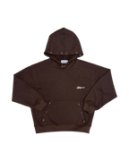 SKYWEB boxy oversized rust hoodie in french terry cotton with silver star studs on the hood and kangaroo pocket.