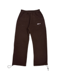 SKYWEB rust wide leg sweatpants in french terry cotton with an elastic waist, adjustable hem cords, and logo detail.