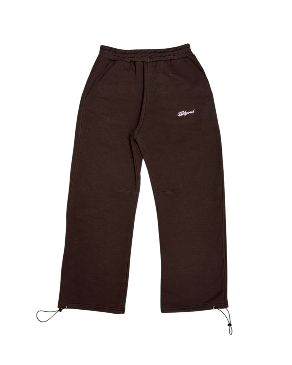 SKYWEB rust wide leg sweatpants in french terry cotton with an elastic waist, adjustable hem cords, and logo detail.