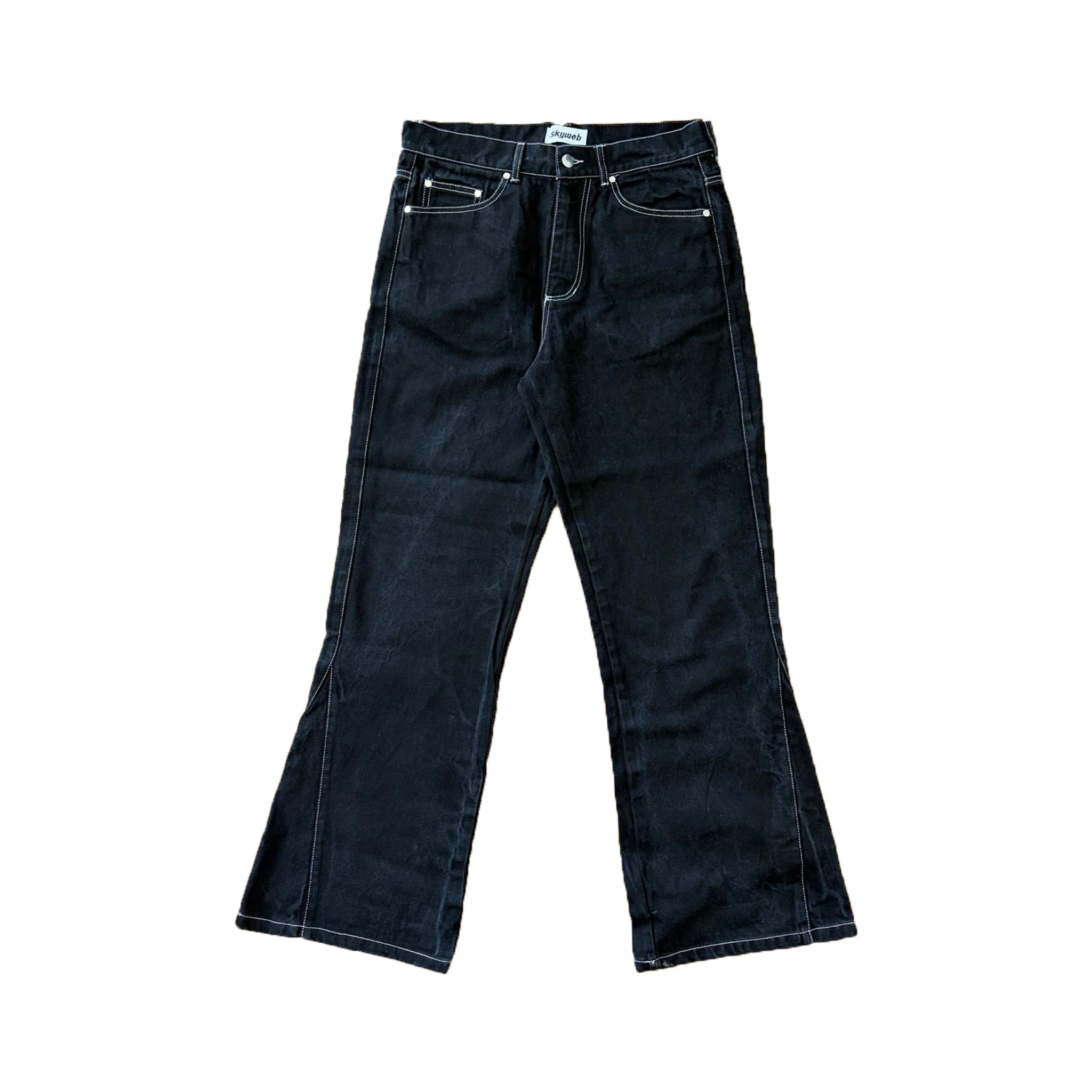 blugi negri flared wide fit denim 13 oz fata produs rinse wash