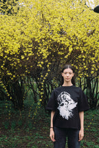 tricou negru boxy cropped fit full body streetwear fallen tee