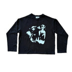tricou negru maneci lungi boxy 300gsm cu print grafic hound long tee conflict
