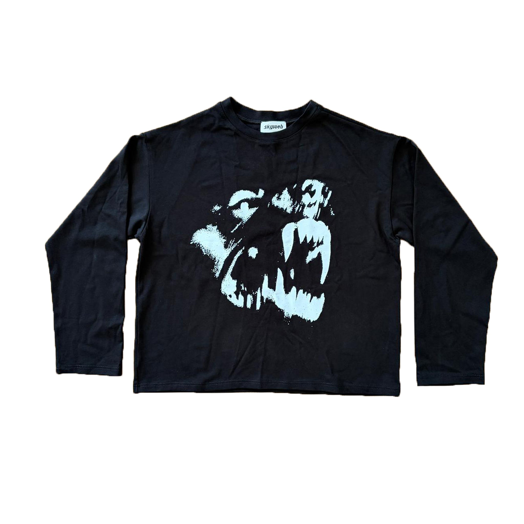 tricou negru maneci lungi boxy 300gsm cu print grafic hound long tee conflict
